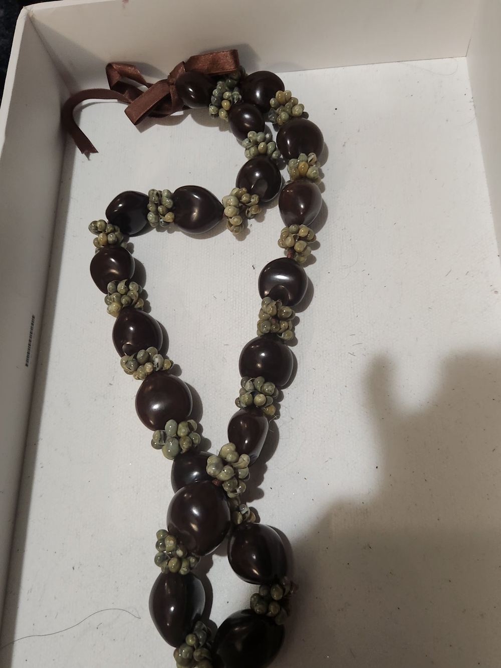 Handmade Brown Beaded Necklace with Olive Accent Beads